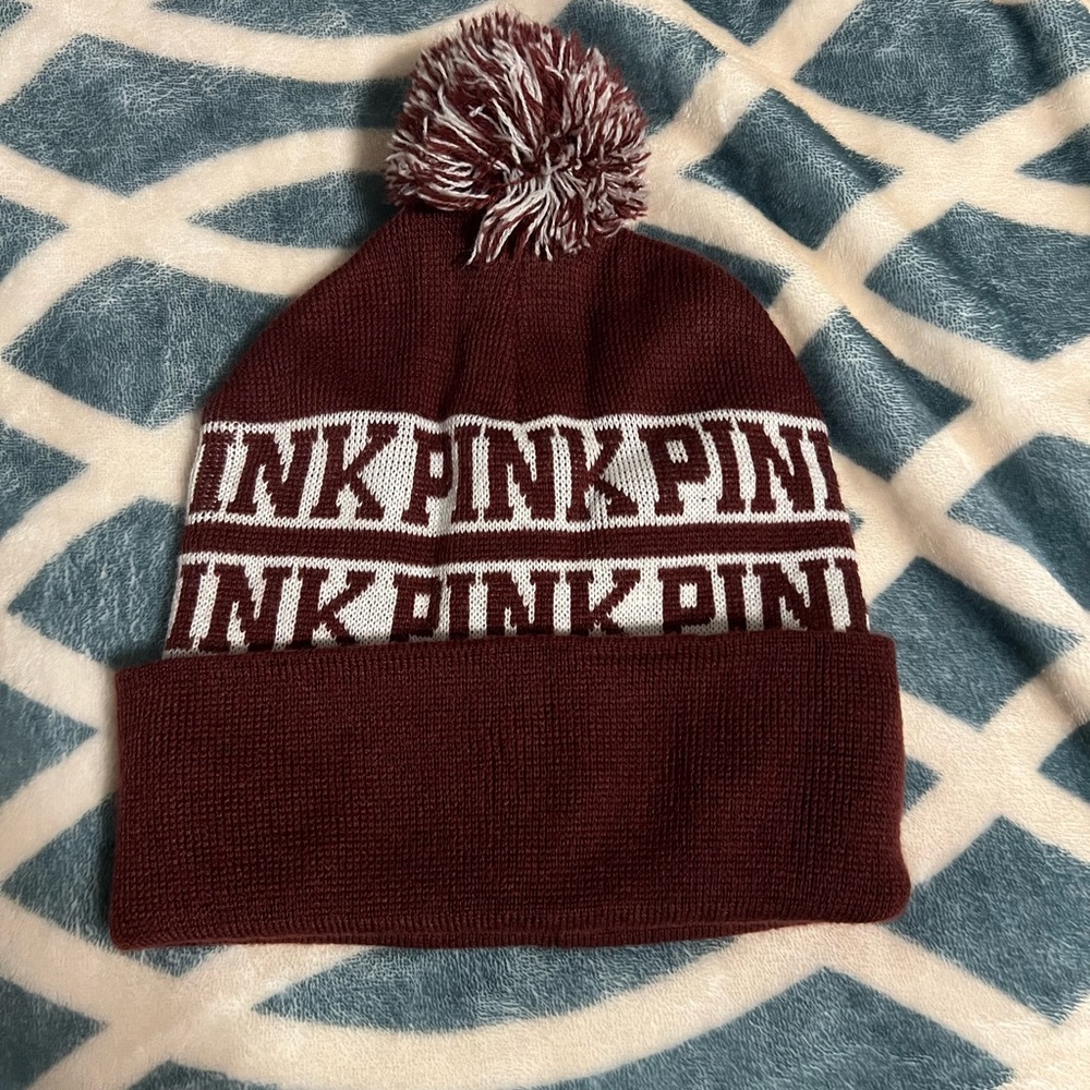 Victoria secret pink beanie in maroon with pom pom so cute for winter